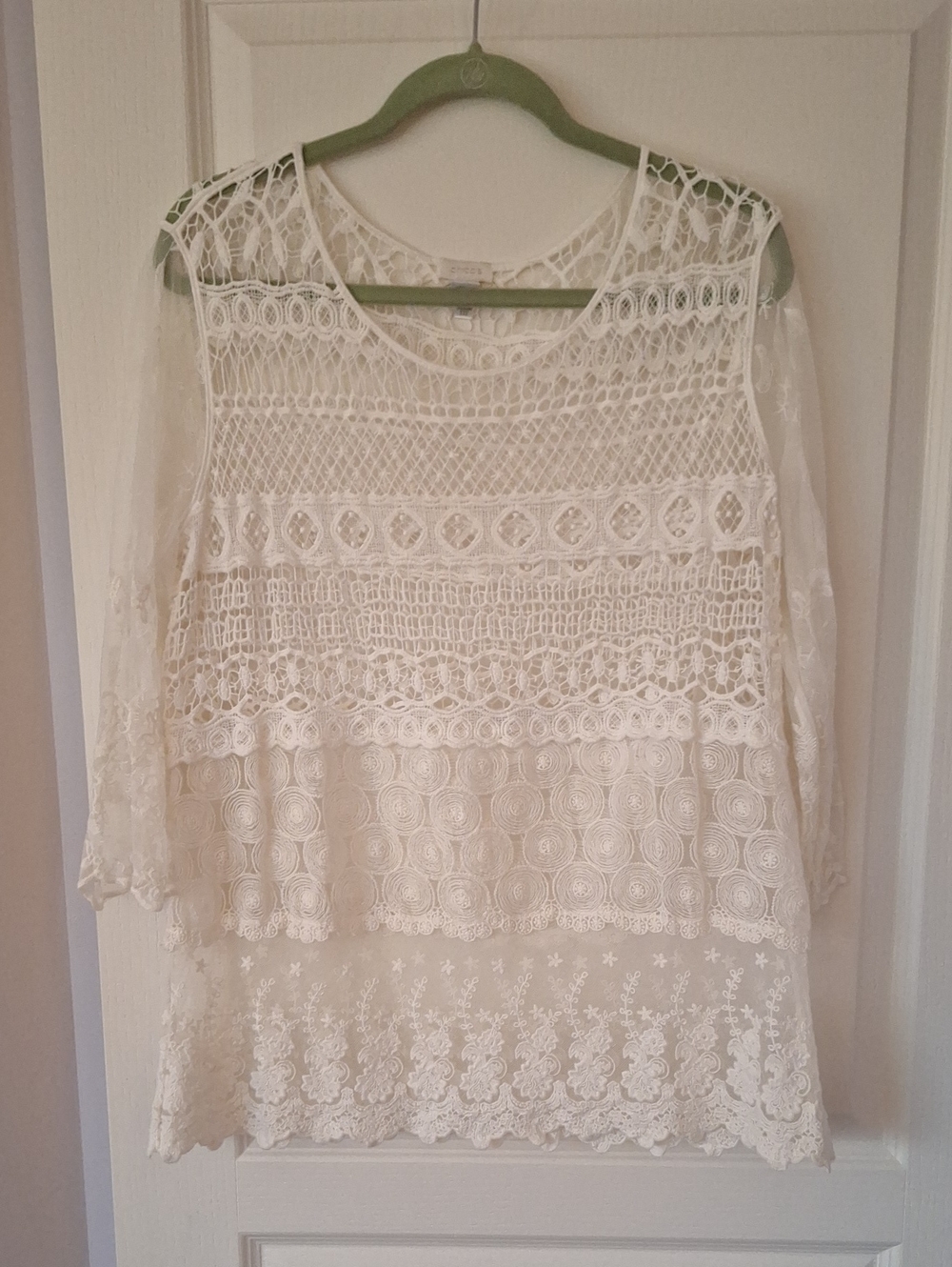 Chico's Off-White Crochet & Lace Panel Blouse